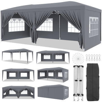 Garvee 10'x20' Outdoor Pop-Up Canopy Tent Waterproof, UV Protection, Adjustable Height, Removable Sidewalls, Easy Assembly for Parties & Events