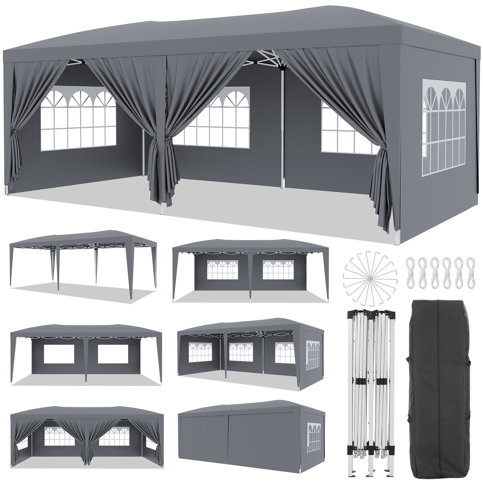 Garvee 10'x20' Outdoor Pop-Up Canopy Tent Waterproof, UV Protection, Adjustable Height, Removable Sidewalls, Easy Assembly for Parties & Events