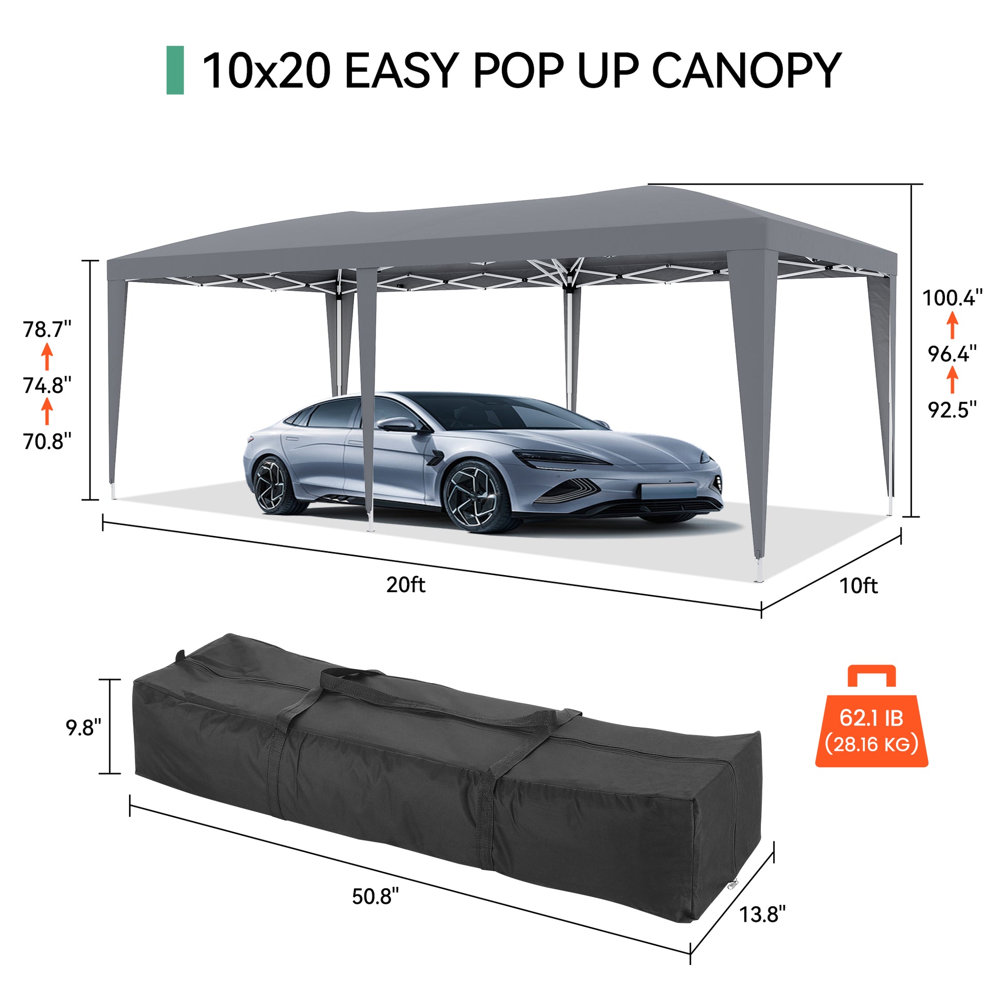 Garvee 10'x20' Outdoor Pop-Up Canopy Tent Waterproof, UV Protection, Adjustable Height, Removable Sidewalls, Easy Assembly for Parties & Events