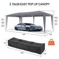 Garvee 10'x20' Outdoor Pop-Up Canopy Tent Waterproof, UV Protection, Adjustable Height, Removable Sidewalls, Easy Assembly for Parties & Events