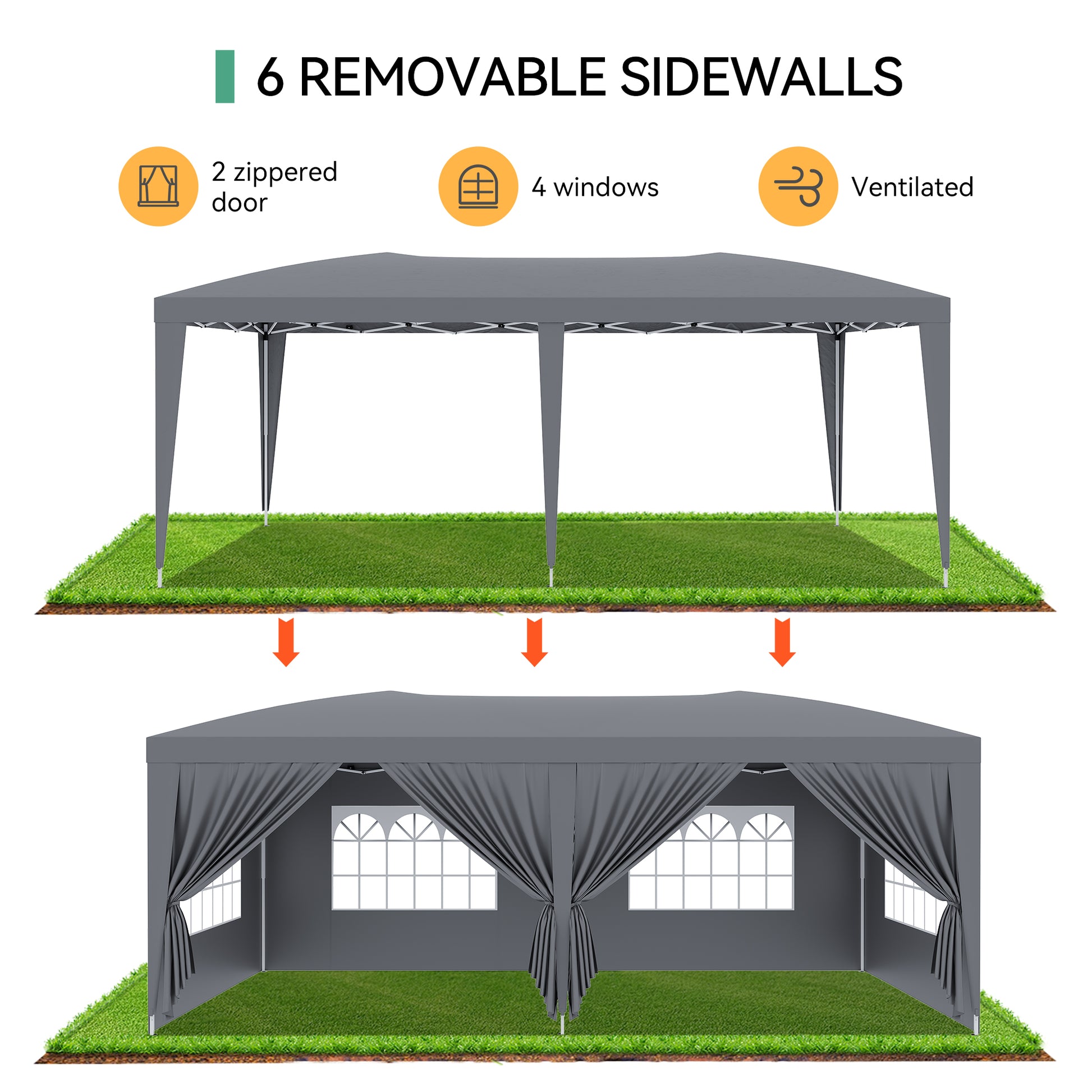 Garvee 10'x20' Outdoor Pop-Up Canopy Tent Waterproof, UV Protection, Adjustable Height, Removable Sidewalls, Easy Assembly for Parties & Events