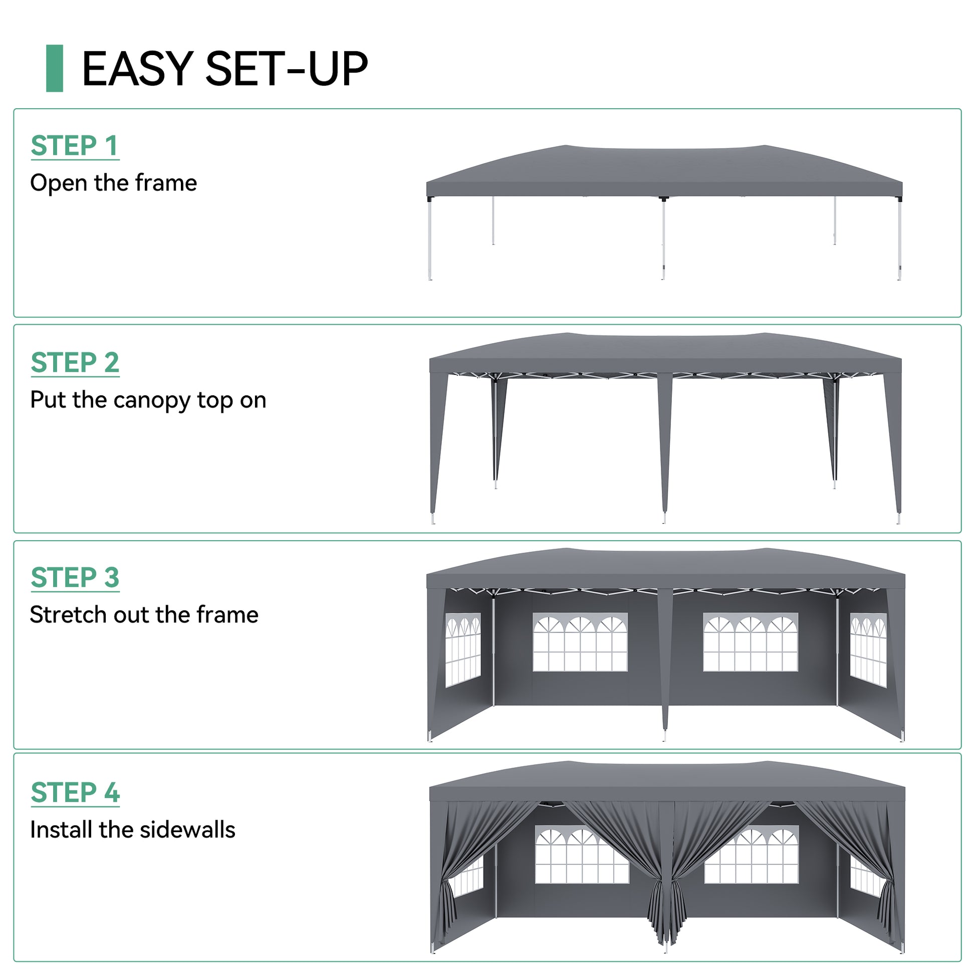 Garvee 10'x20' Outdoor Pop-Up Canopy Tent Waterproof, UV Protection, Adjustable Height, Removable Sidewalls, Easy Assembly for Parties & Events