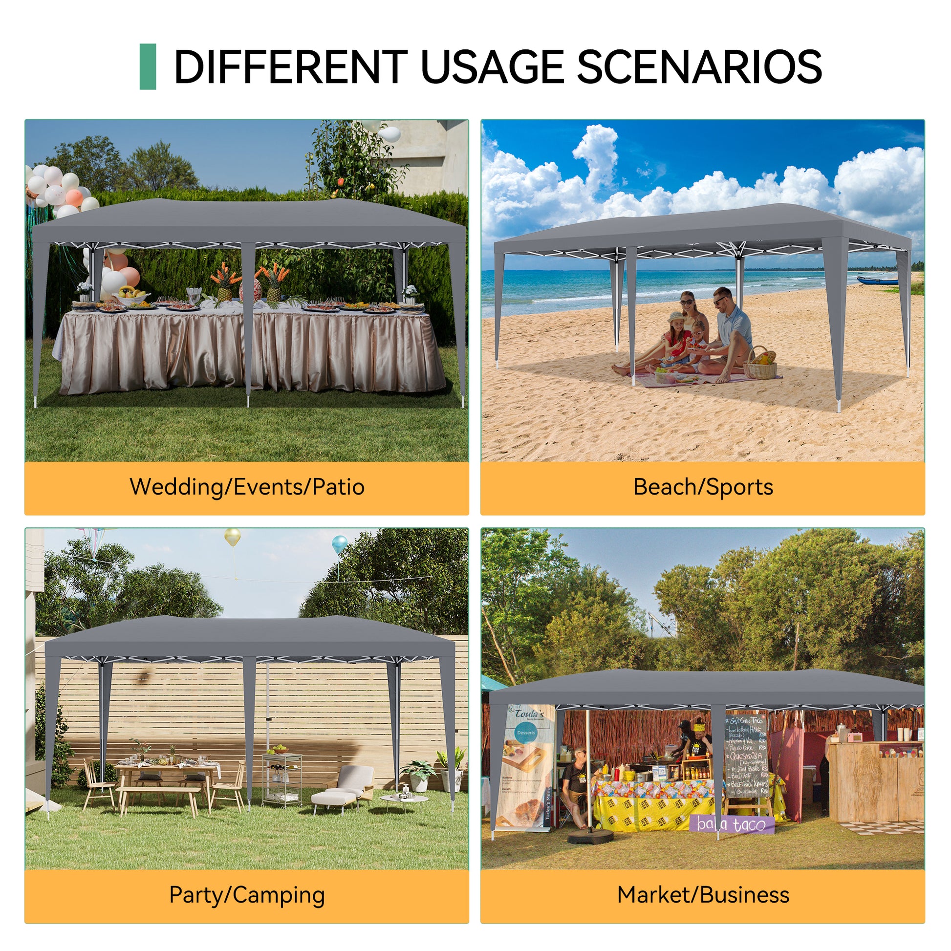 Garvee 10'x20' Outdoor Pop-Up Canopy Tent Waterproof, UV Protection, Adjustable Height, Removable Sidewalls, Easy Assembly for Parties & Events