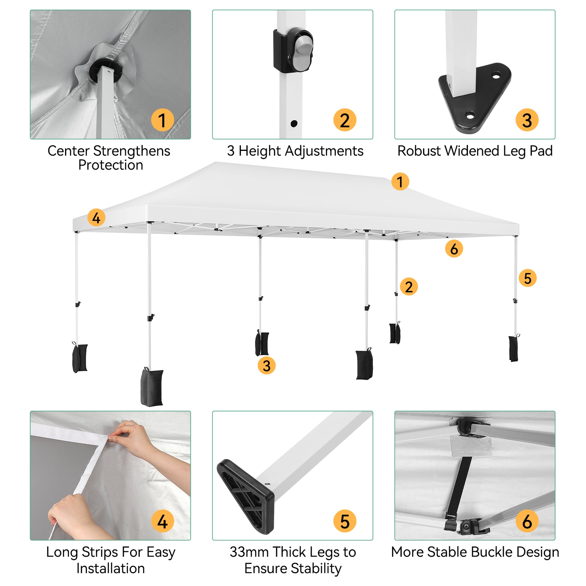 Garvee 10x20 Pop Up Canopy Tent with Awning, 10x20 Tents with 5 Removable Sidewalls, Commercial Heavy Duty Canopy Tents for Parties with Roller Bag, Upgraded Thickened Legs, 6 Sand Bags, White