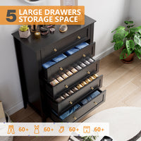 Garvee 5 Drawer Dresser for Bedroom, Wood Dresser with Deep Space & Metal Knobs, Tall Dresser Closet Organizer, Modern Chests of Drawers for Living Room, Entryway, Hallway, Black