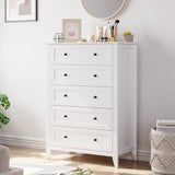 Garvee 5 Drawer Dresser for Bedroom, Wood Dresser with Deep Space & Metal Knobs, Tall Dresser Closet Organizer, Modern Chests of Drawers for Living Room, Entryway, Hallway, White - White