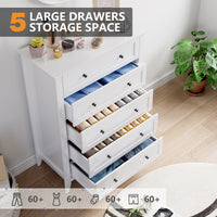 Garvee 5 Drawer Dresser for Bedroom, Wood Dresser with Deep Space & Metal Knobs, Tall Dresser Closet Organizer, Modern Chests of Drawers for Living Room, Entryway, Hallway, White