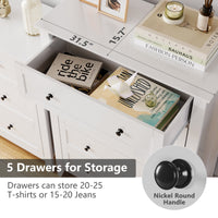 Garvee 5 Drawer Dresser for Bedroom, Wood Dresser with Deep Space & Metal Knobs, Tall Dresser Closet Organizer, Modern Chests of Drawers for Living Room, Entryway, Hallway, White