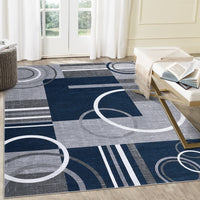 Garvee Modern Navy Blue 5x7 Geometric Washable Rug, Non Slip Low Pile Stain Resistant Carpet for Living Room & Bedroom