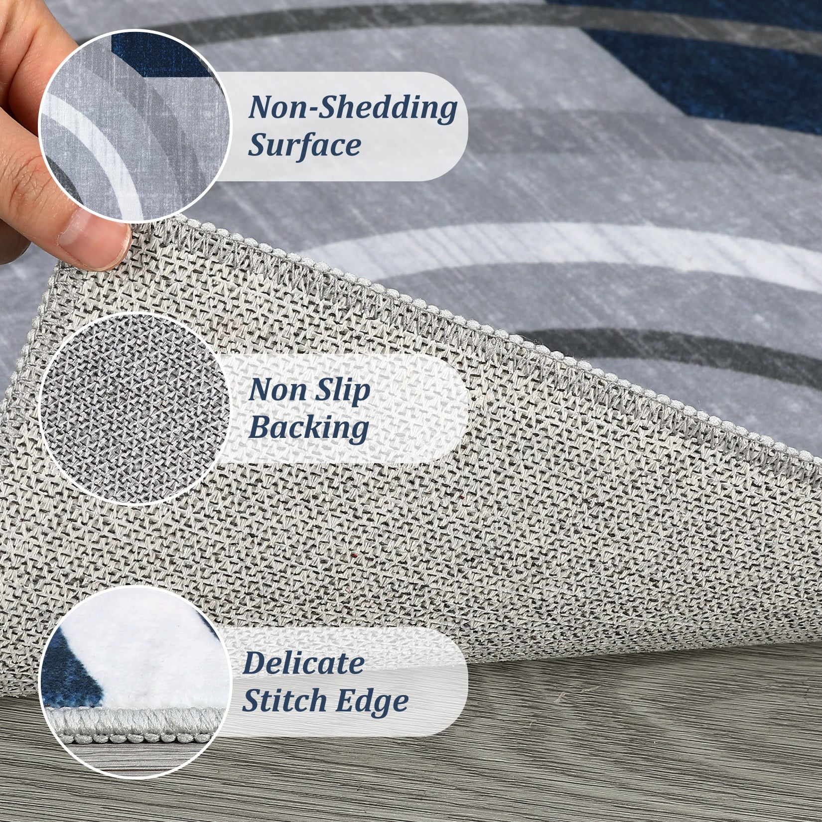 Garvee Modern Navy Blue 5x7 Geometric Washable Rug, Non Slip Low Pile Stain Resistant Carpet for Living Room & Bedroom