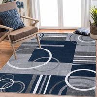 Garvee Modern Navy Blue 5x7 Geometric Washable Rug, Non Slip Low Pile Stain Resistant Carpet for Living Room & Bedroom