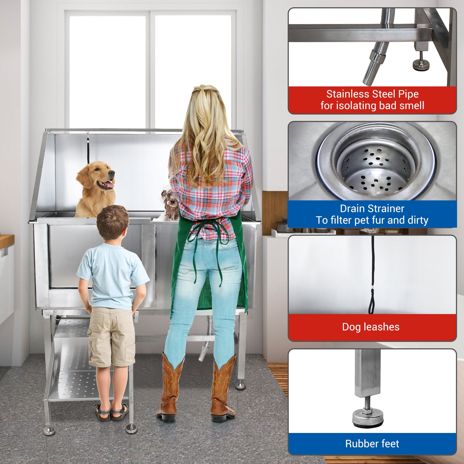 Garvee 50 Inch Stainless Steel Large Dog Grooming Tub Wash Station