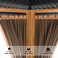 Garvee 10 × 10 ft Hardtop Gazebo, Cedar Wood Outdoor Gazebo with Double Galvanized Steel Roof, Mosquito Net & Curtains for Patio, Backyard and Garden
