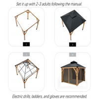 Garvee 10 × 10 ft Hardtop Gazebo, Cedar Wood Outdoor Gazebo with Double Galvanized Steel Roof, Mosquito Net & Curtains for Patio, Backyard and Garden