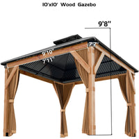 Garvee 10 × 10 ft Hardtop Gazebo, Cedar Wood Outdoor Gazebo with Double Galvanized Steel Roof, Mosquito Net & Curtains for Patio, Backyard and Garden