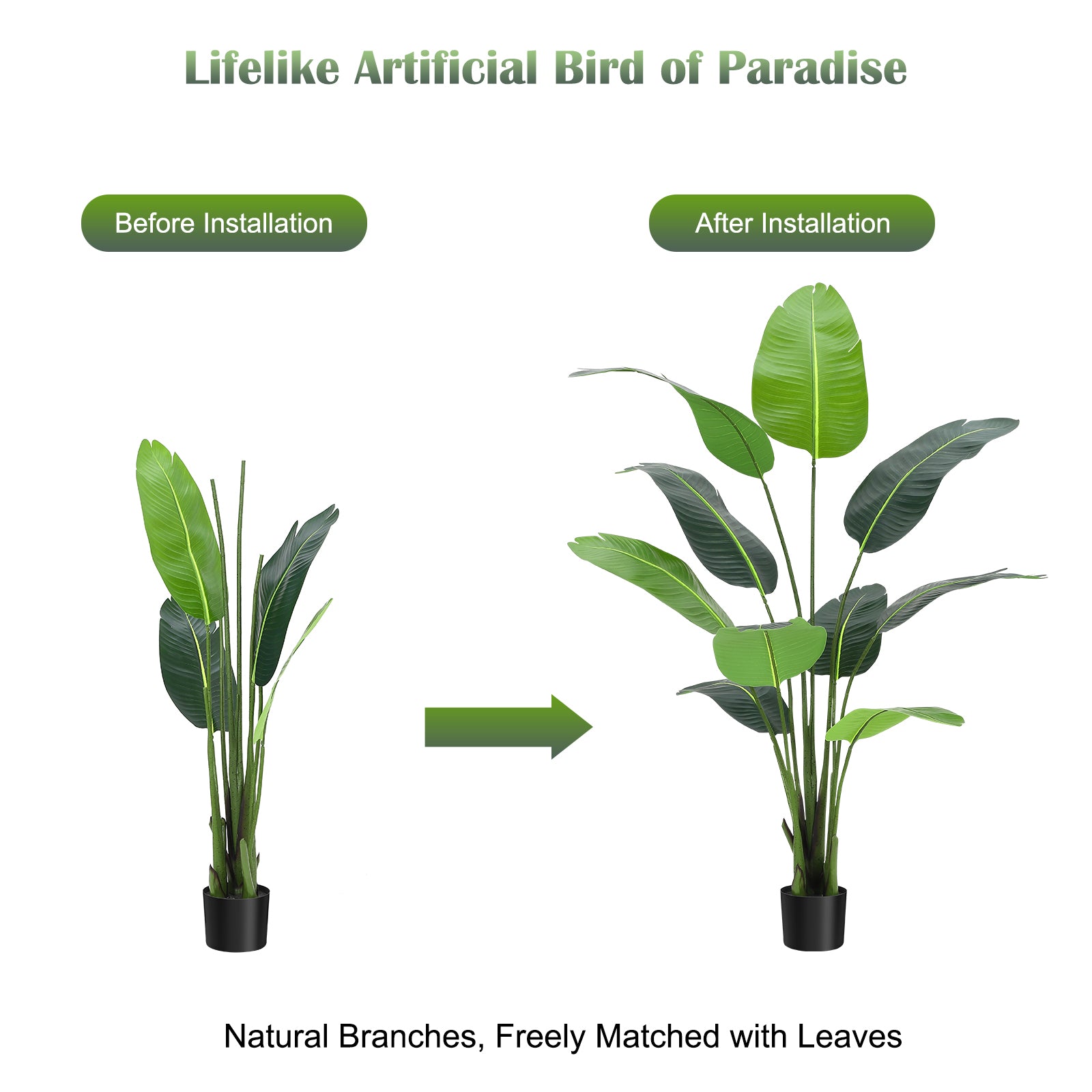 Garvee 5ft Artificial Plants Indoor - Premium Simulated Silk Fabric, No Maintenance Required, Adjustable Branches, Realistic Look, Easy to Assemble - Ideal DéCor for Home or Office