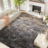 Garvee Boho Area Rug 9x12 - Large Washable Living Bedroom Rug Distressed Oriental Non-Slip Non-Shedding Print Floor Carpet for Dining Room Home - Brown Multi