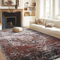 Garvee 8x10 Area Rugs for Living Room, Machine Washable Non-Slip Ombre Vintage Distressed Accent Rug, Ultra-Thin Soft Large Area Rug for Bedroom Dining Room, Rust Multi