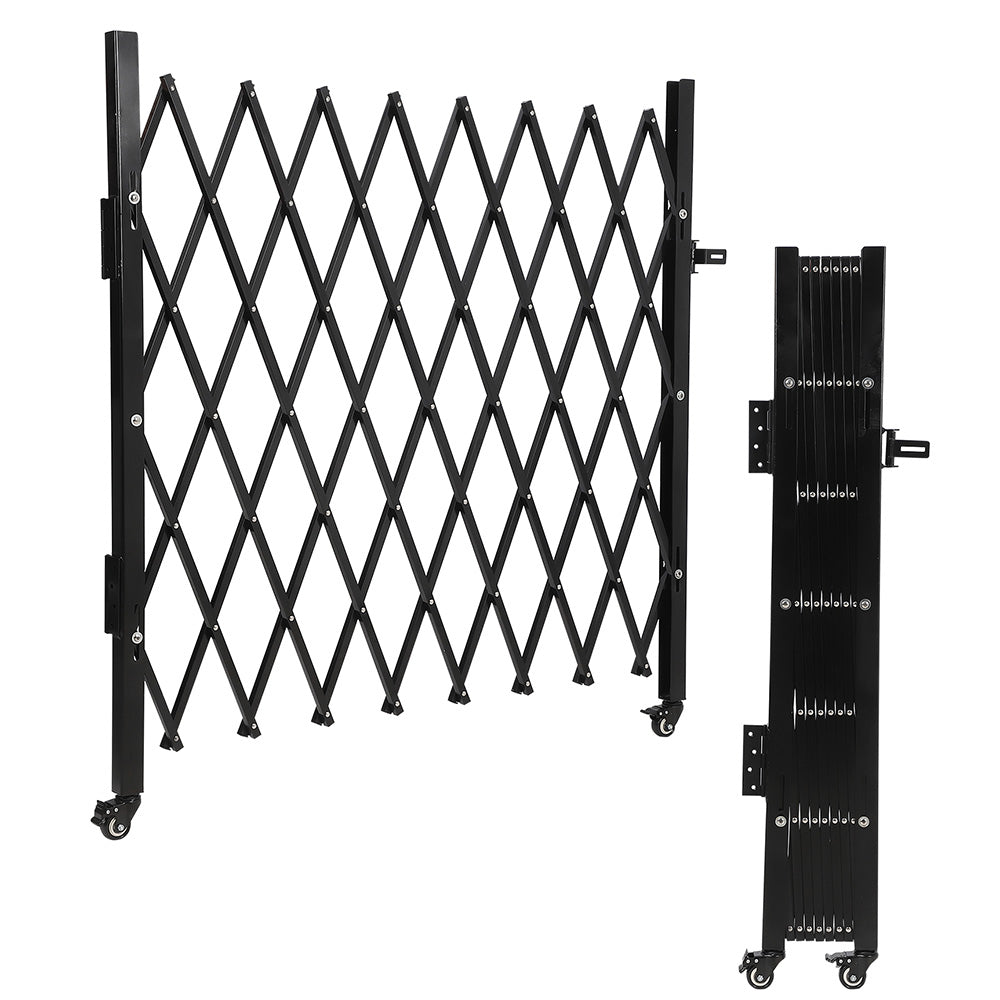 Garvee Single Foldable Security Gate, 50"H x 43"W Aluminum Expandable Fence Portable Safety Barrier with Casters Retractable Driveway Gates 360° Rolling Barricade Gate Mobile Barricade Safety Barrier Black