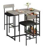 Garvee Dining Table Set for 2, Bar Table and Chairs for 2, Kitchen Table Set with 2 Upholstered Chairs, 3 Large Storage Shelves, Pub Table Set for Small Space, Apartment, Breakfast, Grey - Grey