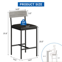 Garvee 25.5 Inches Bar Stools Set of 4 with Footrest, PU Upholstered, Back Support, Easy Assembly, for Kitchen Counter Island, Gray