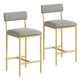 Garvee Bar Stools Set of 2, 25.5 Inches Upholstered Chairs, Premium MDF & Steel, Velvet Cushions, Easy Assembly, Grey/Gold - Grey & Gold