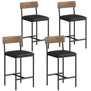Garvee Bar Stools Set of 4, Kitchen Bar Stools with Footrest, 25.5 Inches Upholstered Bar Chairs with Back, 4 Counter Height Barstools for Counter Bar, Island, Easy Assembly, Rustic Brown