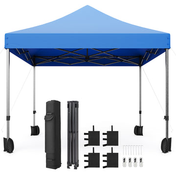 10'x10' blue pop-up canopy tent, heavy-duty steel frame, waterproof, ideal for outdoor events.