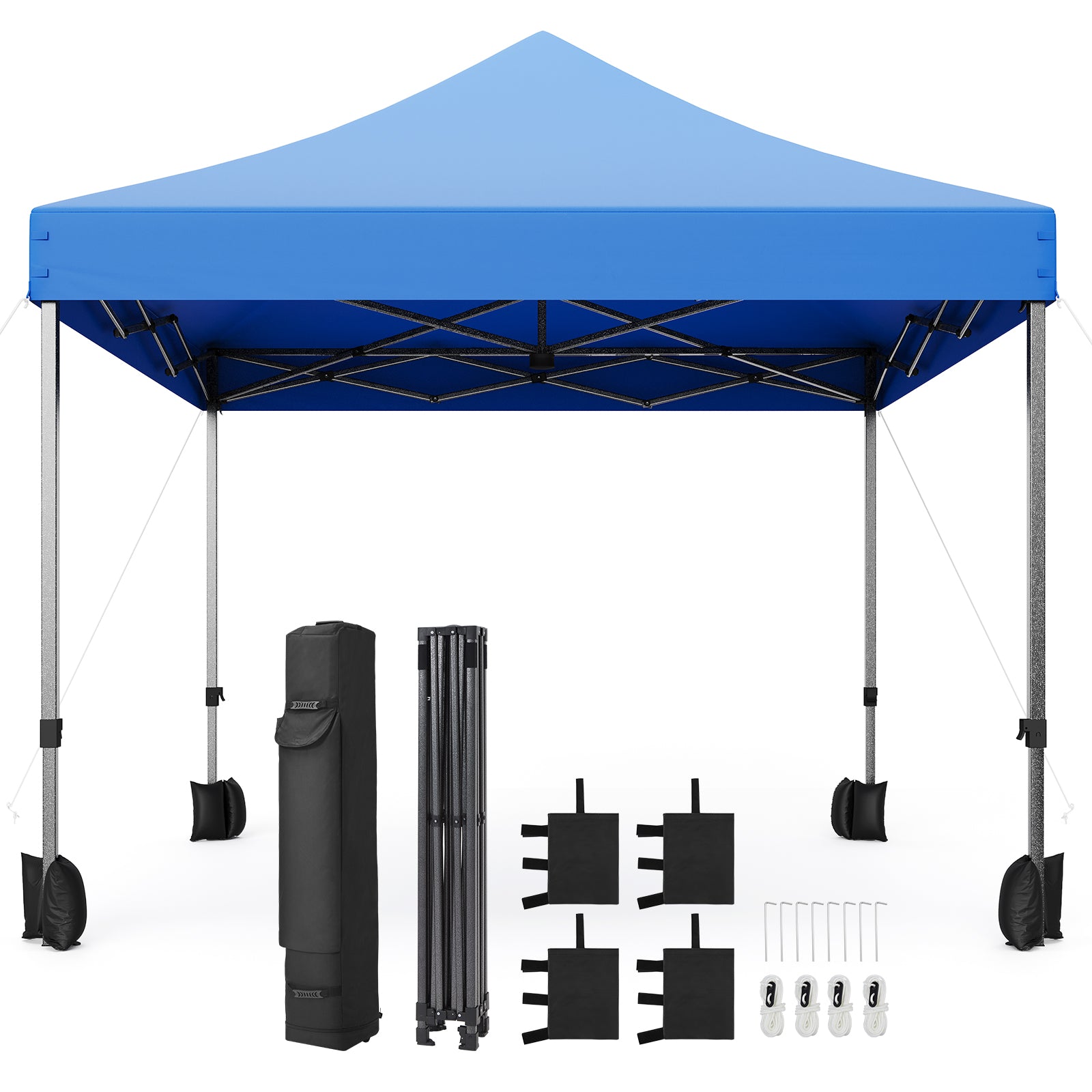 10'x10' blue pop-up canopy tent, heavy-duty steel frame, waterproof, ideal for outdoor events.