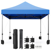 10'x10' blue pop-up canopy tent, heavy-duty steel frame, waterproof, ideal for outdoor events.