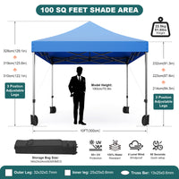 Garvee 10x10 Heavy Duty Pop Up Canopy - Commercial 500D Waterproof Tent with Steel Frame & Roller Bag (Blue) for Outdoor Events