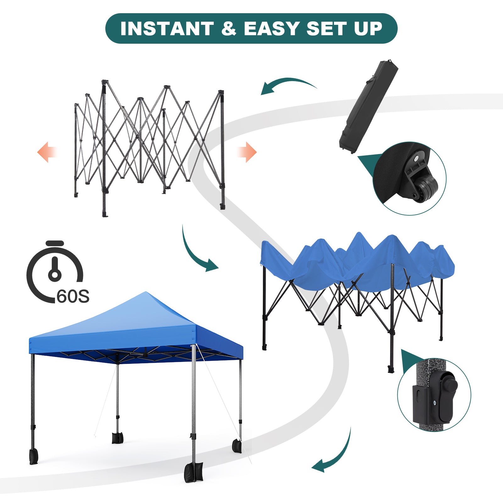 Garvee 10x10 Heavy Duty Pop Up Canopy - Commercial 500D Waterproof Tent with Steel Frame & Roller Bag (Blue) for Outdoor Events