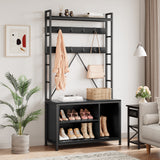 Garvee Coat Rack Shoe Bench Industrial Hall Tree Storage Bench with 3 Storage Cubbies and 8 Hooks Freestanding Entryway Coat Rack with Shoe Storage - black