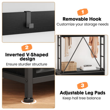 Garvee Coat Rack Shoe Bench Industrial Hall Tree Storage Bench with 3 Storage Cubbies and 8 Hooks Freestanding Entryway Coat Rack with Shoe Storage