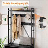 Garvee Coat Rack Shoe Bench Industrial Hall Tree Storage Bench with 3 Storage Cubbies and 8 Hooks Freestanding Entryway Coat Rack with Shoe Storage