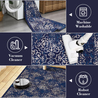 Garvee Large Throw Rugs for Living Room 10x13, Vintage Washable Rugs for Bedroom Non Slip Entryway Rugs, Moroccan Soft Rubber Backing Low Pile Printed Carpet for Bedside Kitchen, Blue