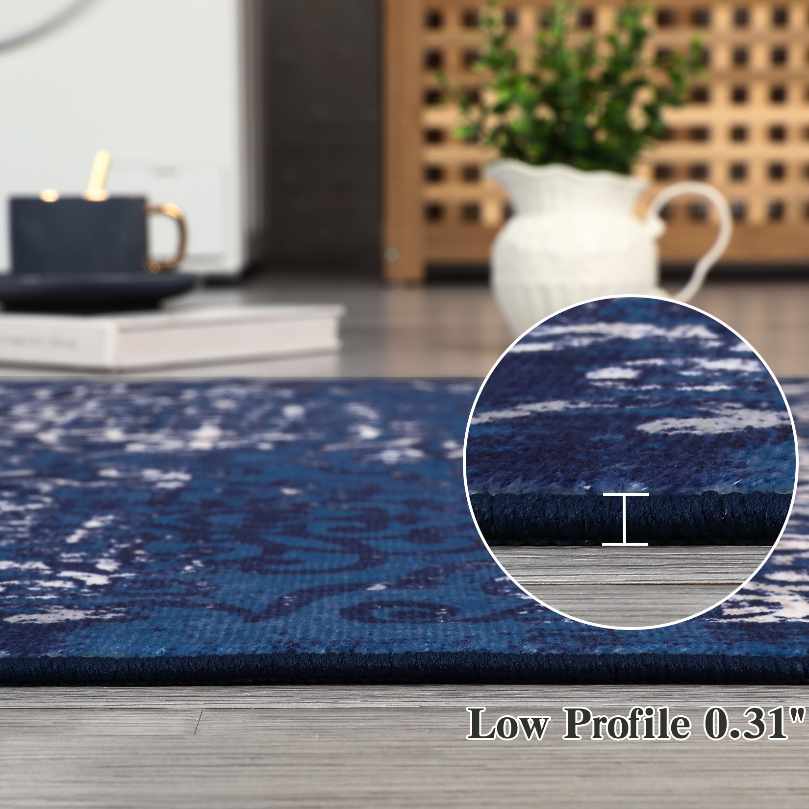 Garvee Large Throw Rugs for Living Room 10x13, Vintage Washable Rugs for Bedroom Non Slip Entryway Rugs, Moroccan Soft Rubber Backing Low Pile Printed Carpet for Bedside Kitchen, Blue