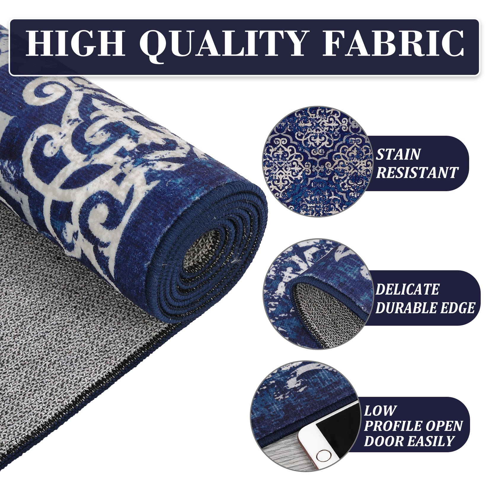 Garvee Large Throw Rugs for Living Room 10x13, Vintage Washable Rugs for Bedroom Non Slip Entryway Rugs, Moroccan Soft Rubber Backing Low Pile Printed Carpet for Bedside Kitchen, Blue