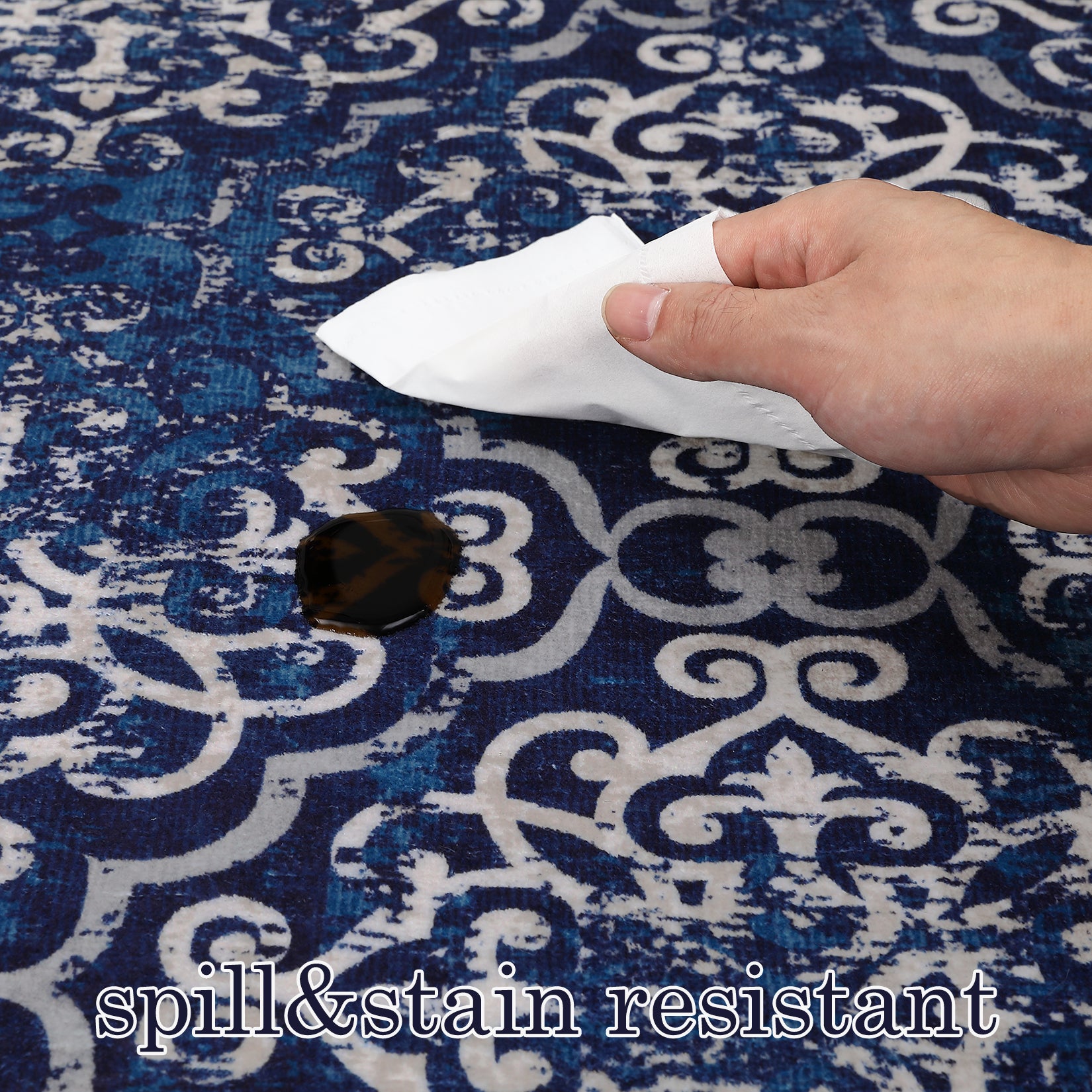 Garvee Large Throw Rugs for Living Room 10x13, Vintage Washable Rugs for Bedroom Non Slip Entryway Rugs, Moroccan Soft Rubber Backing Low Pile Printed Carpet for Bedside Kitchen, Blue