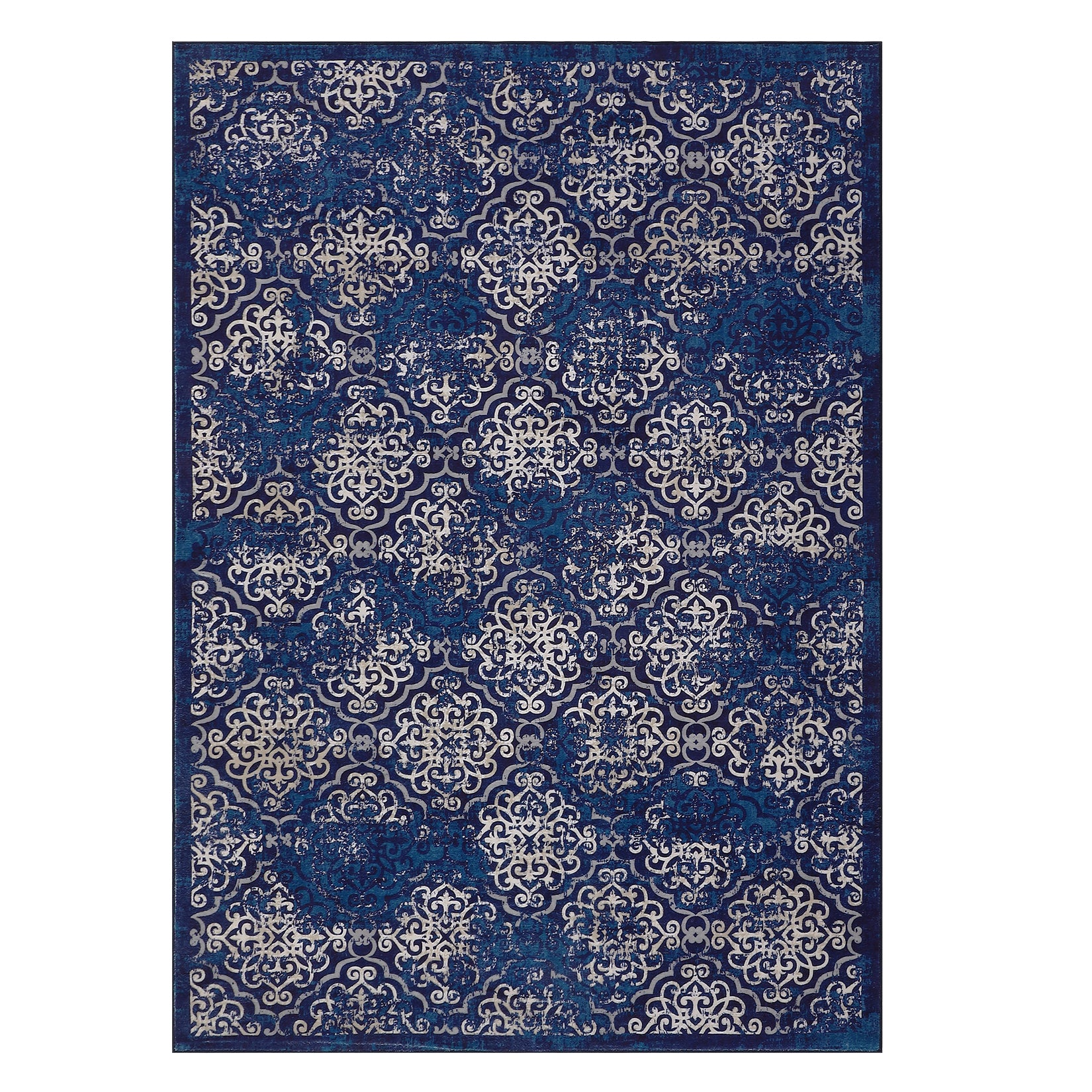 Garvee Large Throw Rugs for Living Room 10x13, Vintage Washable Rugs for Bedroom Non Slip Entryway Rugs, Moroccan Soft Rubber Backing Low Pile Printed Carpet for Bedside Kitchen, Blue