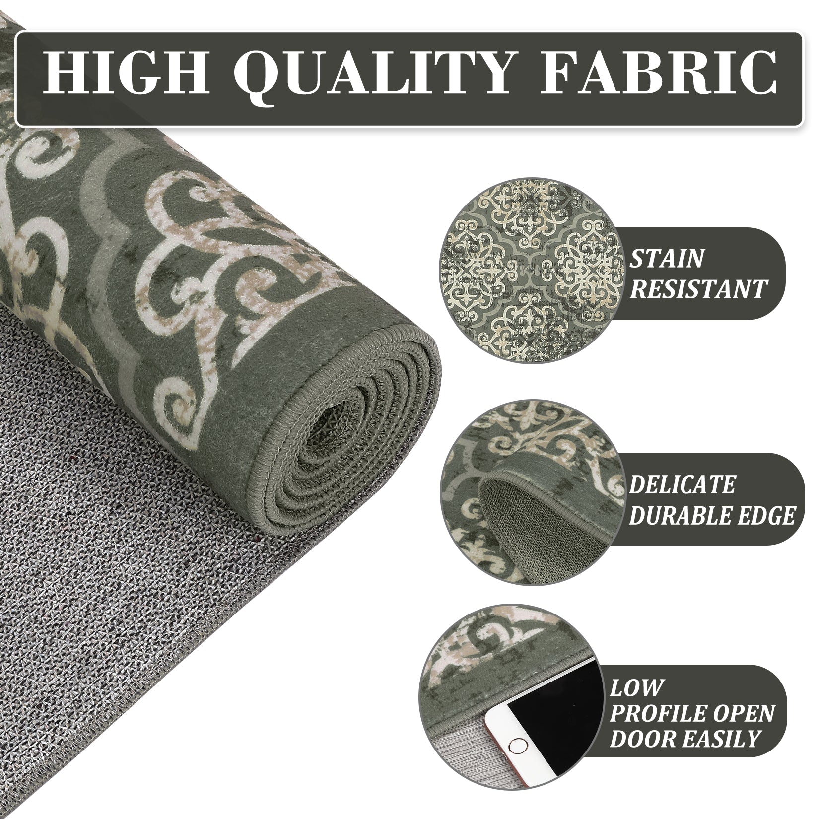 Garvee Large Throw Rugs for Living Room 10x13, Vintage Washable Rugs for Bedroom Non Slip Entryway Rugs, Moroccan Soft Rubber Backing Low Pile Printed Carpet for Bedside Kitchen, Olive Green
