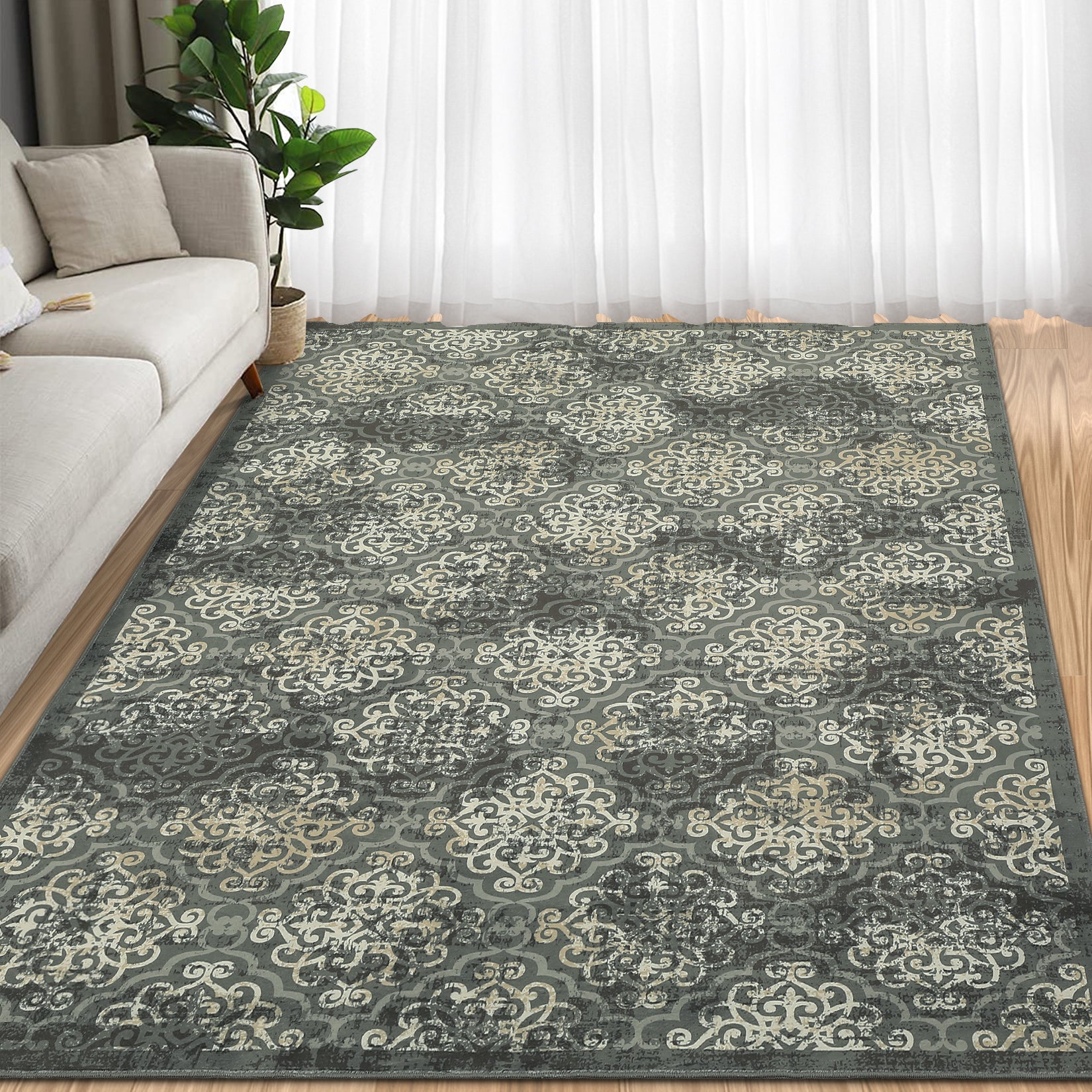 Garvee Large Throw Rugs for Living Room 10x13, Vintage Washable Rugs for Bedroom Non Slip Entryway Rugs, Moroccan Soft Rubber Backing Low Pile Printed Carpet for Bedside Kitchen, Olive Green
