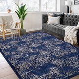 Garvee Large Throw Rugs for Living Room 10x13, Vintage Washable Rugs for Bedroom Non Slip Entryway Rugs, Moroccan Soft Rubber Backing Low Pile Printed Carpet for Bedside Kitchen, Blue - Blue