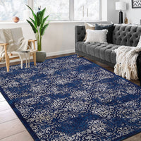 Garvee Large Throw Rugs for Living Room 10x13, Vintage Washable Rugs for Bedroom Non Slip Entryway Rugs, Moroccan Soft Rubber Backing Low Pile Printed Carpet for Bedside Kitchen, Blue