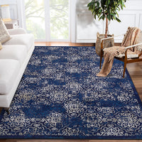 Garvee Large Throw Rugs for Living Room 10x13, Vintage Washable Rugs for Bedroom Non Slip Entryway Rugs, Moroccan Soft Rubber Backing Low Pile Printed Carpet for Bedside Kitchen, Blue