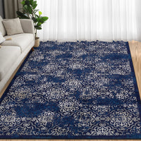 Garvee Large Throw Rugs for Living Room 10x13, Vintage Washable Rugs for Bedroom Non Slip Entryway Rugs, Moroccan Soft Rubber Backing Low Pile Printed Carpet for Bedside Kitchen, Blue