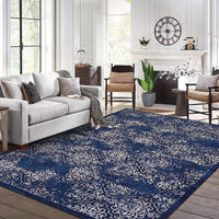Garvee Large Throw Rugs for Living Room 10x13, Vintage Washable Rugs for Bedroom Non Slip Entryway Rugs, Moroccan Soft Rubber Backing Low Pile Printed Carpet for Bedside Kitchen, Blue