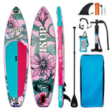 Garvee Inflatable Stand Up Paddle Board, with Adjustable Floating Paddles and Premium Paddle Board Accessories, Wide Stable Design, Non-Slip Comfort Deck for Youth & Adults - Flowers