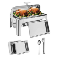 Garvee 9QT(1×1/1+2×1/2Pan)Stainless Steel Roll Top Chafing Dish ,Stainless Steel Chafing Dish Set Equipped with Full Size Pan Chafer for Wedding,Parties,Banquet,Catering Event,1 Pack