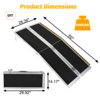 Garvee 5Ft Portable Wheelchair Ramp Aluminum Foldable Non-Slip Surface Reflective Strips Transition Plate Home Steps Access